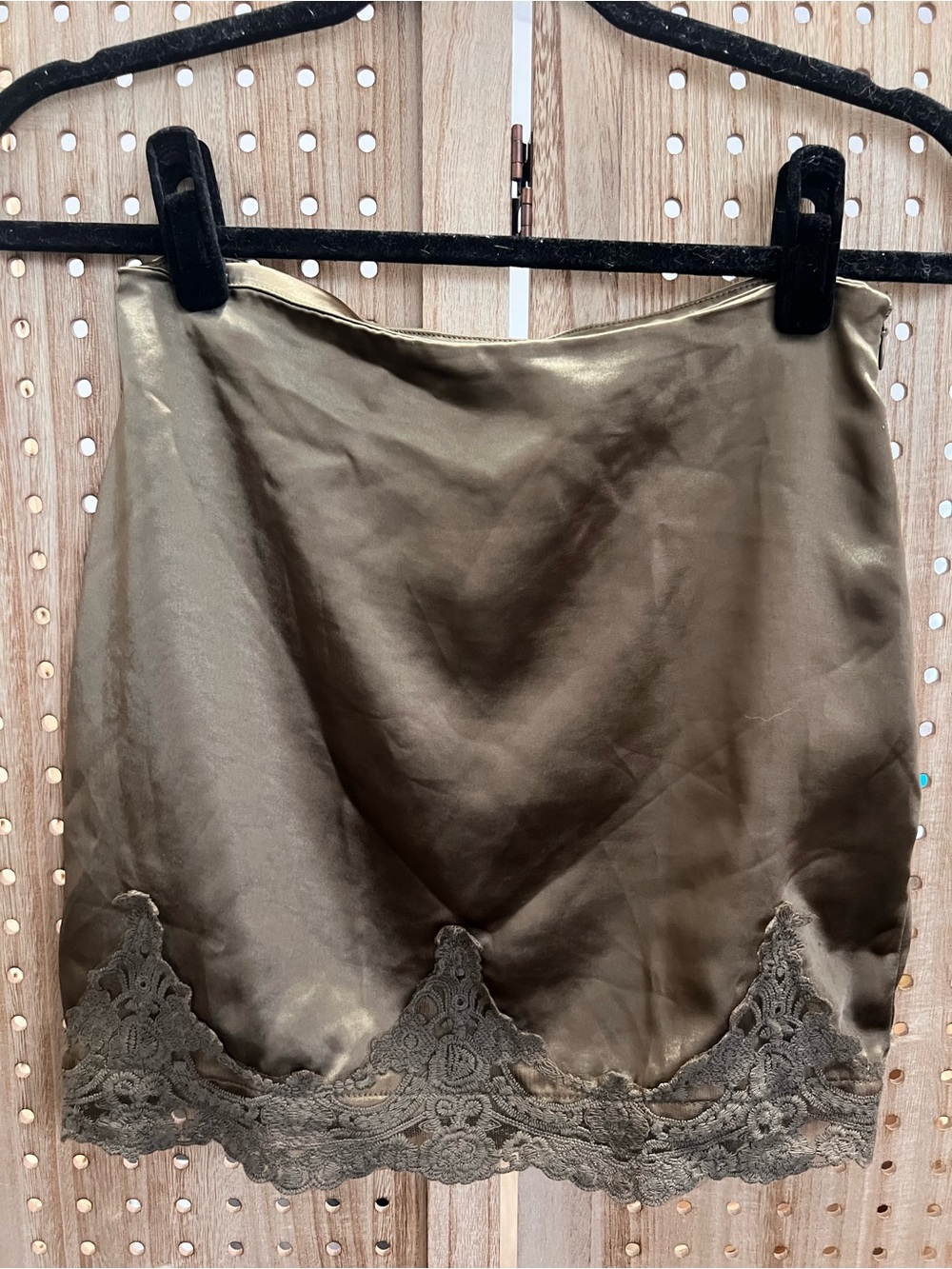 Urban Outfitters Olive Satin Slip Skirt Lace Trim Size S